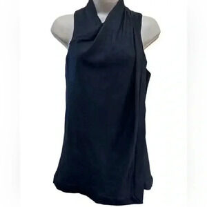 Helmut Lang Women’s Sleeveless Front Draped Lined Top Tunic with Zip Back Black